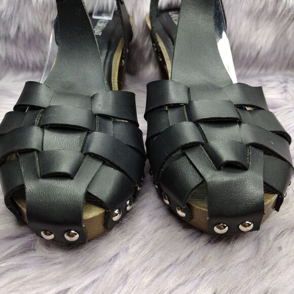 Lane Bryant Strap Chunky Block High Heel Sandal Sz 12 W Wide Width Black Brown - Picture 4 of 10